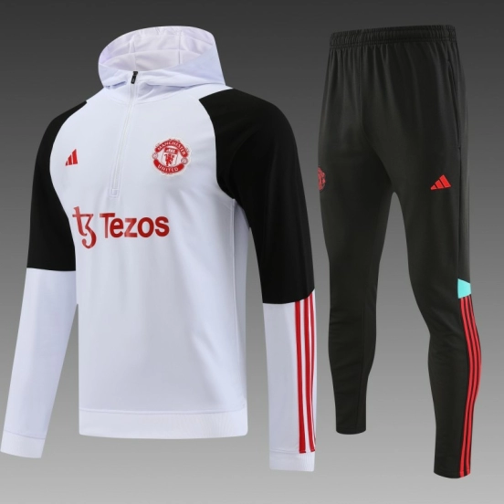 23/24 Manchester United White Hoodie Half Zipper Jacket+ Pants