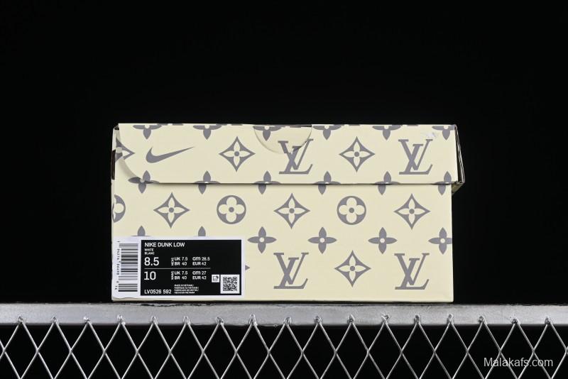 Nike SB Dunk Low Louis Vuitton Collaboration - White Grey Print High-End Custom Low-Top Casual Skate Shoes - LV0526-592
