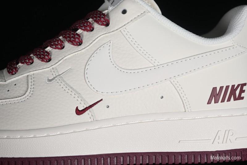 Nike Air Force 1 '07 Low "NIKE" Triple Swoosh Series White Wine Red Classic Casual Sneakers - TV2306-258