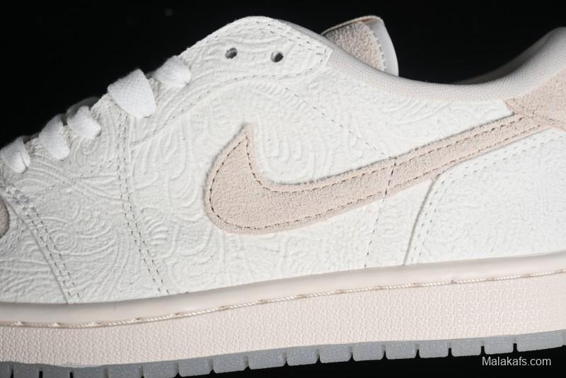 Nike CP3 x Air Jordan 1 Low AJ1 Floral Embossed White Casual Sneakers - FZ0455-200