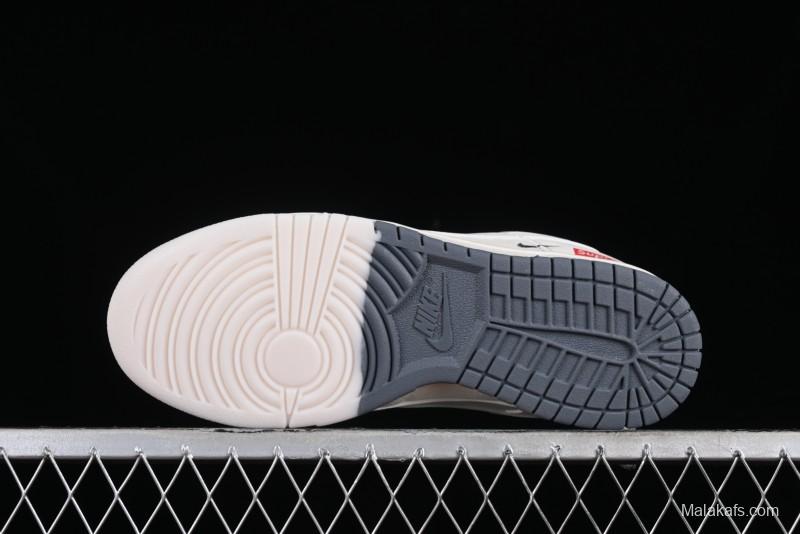 Supreme x Nike SB Dunk Low Anniversary Edition White Grey Customized Low-Top Casual Skate Shoes - BB8657-105