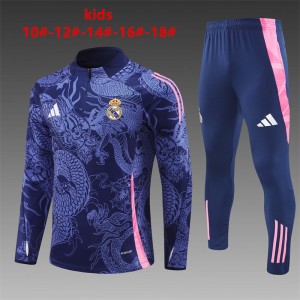 24/25 Kids Real Madrid Navy Dragon Half Zipper Jacket+Long Pants