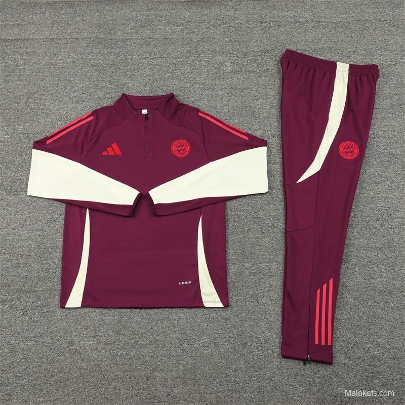 24/25 Bayern Munich Wine Half Zipper Jacket+Long Pants