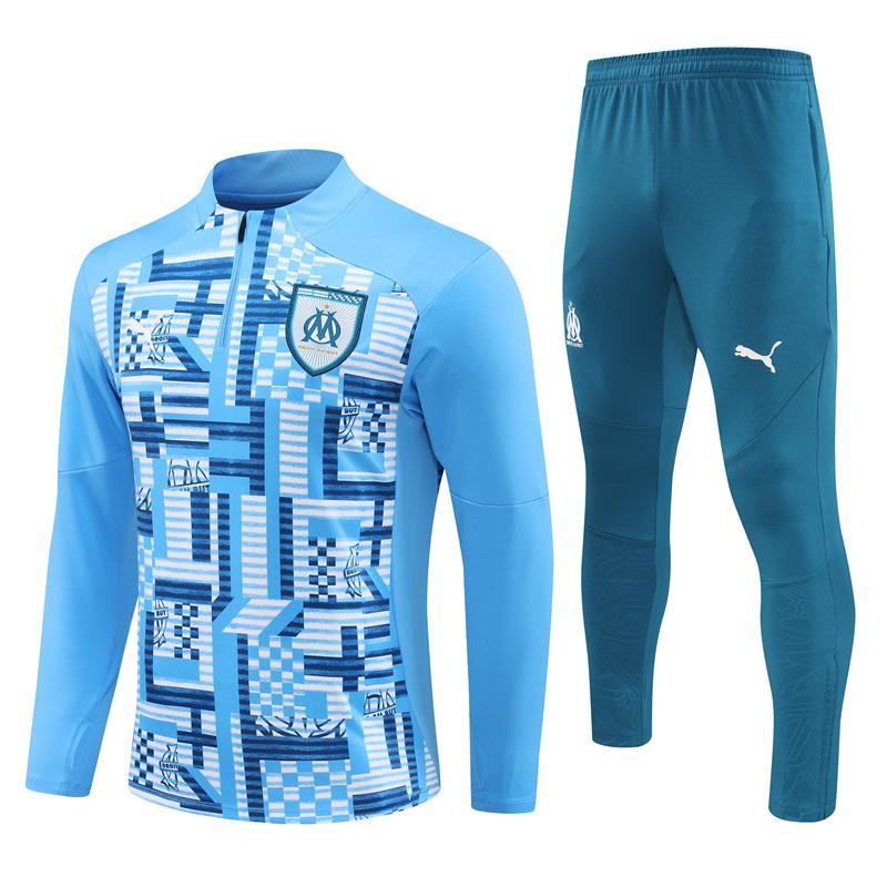 24/25 Olympique Marseille Blue Camouflage Half Zipper Jacket+Long Pants