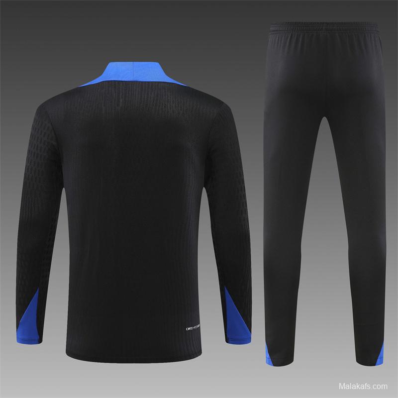 Player Version 2024 France Black Half Zipper Jacket+Long Pants