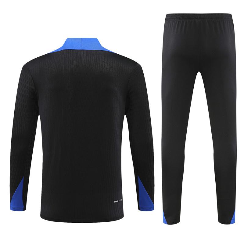 Player Version 2024 France Black Half Zipper Jacket+Long Pants