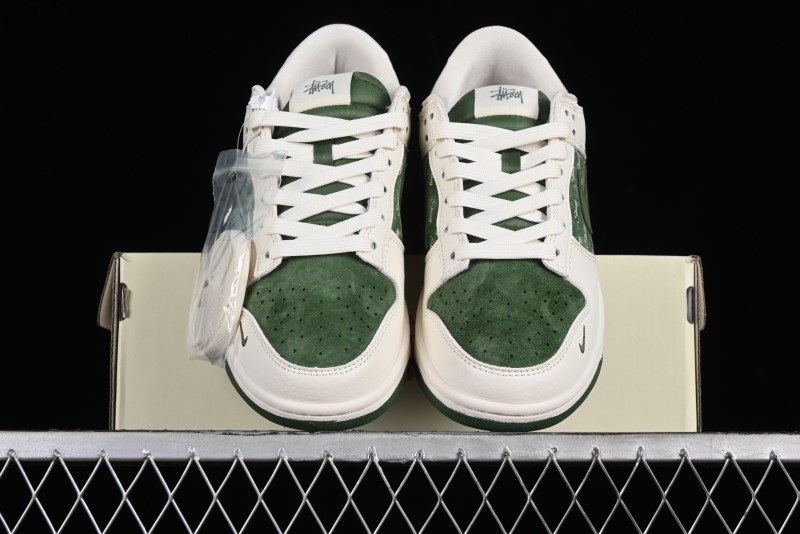 Nike SB Dunk Low Stussy Collaboration - Green Floral Anniversary Custom Low-Top Casual Skate Shoes - CF3688-008