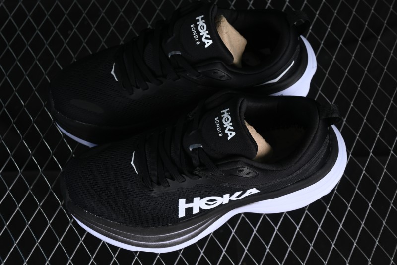 HOKA ONE ONE Bondi 8 Functional Cushioned Running Shoes with Engineered Mesh Upper - 1123202 BWHT