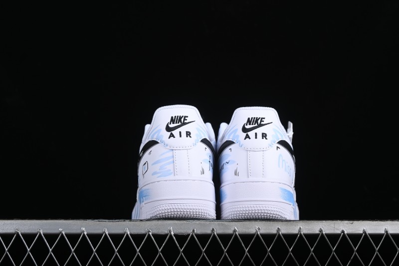 Nike Air Force 1 '07 Low Casual Sneakers with Anime-inspired Blue Spray Paint Design - CW2288-111