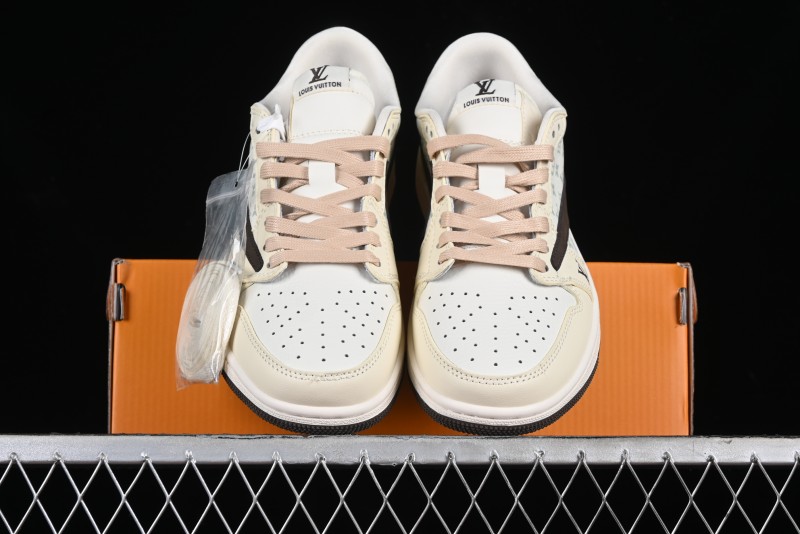 Nike Travis Scott x Fragment Design x Jordan Air Jordan 1 Low OG SP AJ1 LV Beige Brown Print Casual Sneakers - LJ5188-006