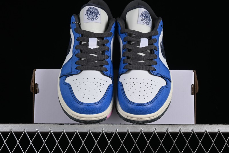 Nike Air Jordan 1 Low Flight Vintage Casual Sneakers with Distressed White-Blue Design - FV8439-104