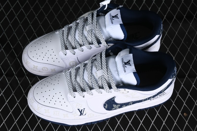 Nike SB Dunk Low LV Collaboration - Blue Midnight Elite Custom Low-Top Casual Skate Shoes - DD1391-122