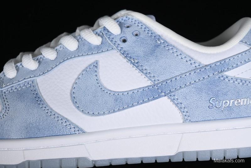 Nike SB Dunk Low Supreme Collaboration - Ice Crystal Blue Anniversary High-End Custom Low-Top Casual Skate Shoes - JH8039-939