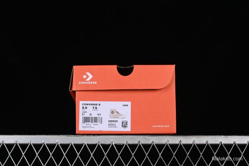 Converse Chuck 70 High Top Casual Canvas Sneakers with Light Beige Upper and Avocado Green Accents - A08530C