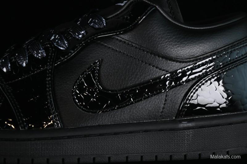 Nike Air Jordan 1 Low "Black Croc" Casual Sneakers with Crocodile-Embossed Leather - HJ7743-010