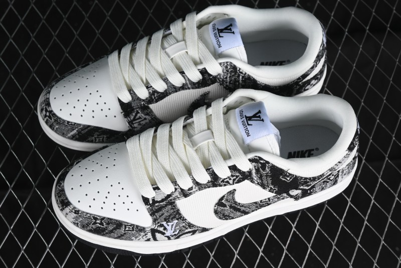 Nike SB Dunk Low LV Collaboration - Black Denim Anniversary High-End Custom Low-Top Casual Skate Shoes - XB3802-351