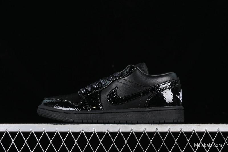 Nike Air Jordan 1 Low "Black Croc" Casual Sneakers with Crocodile-Embossed Leather - HJ7743-010