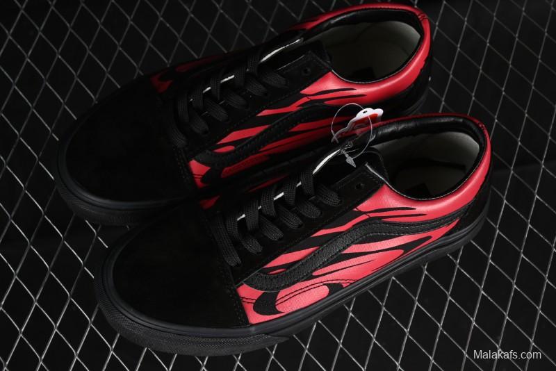 Vans Knu Skool High Street American Retro Canvas Skate Shoes in Black Red - VN0009BCRTU