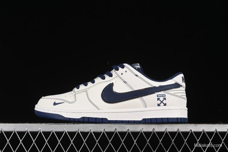 Nike SB Dunk Low OFF-WHITE Collaboration - Beige Navy Swoosh Anniversary Custom Low-Top Casual Skate Shoes - DJ2024-011