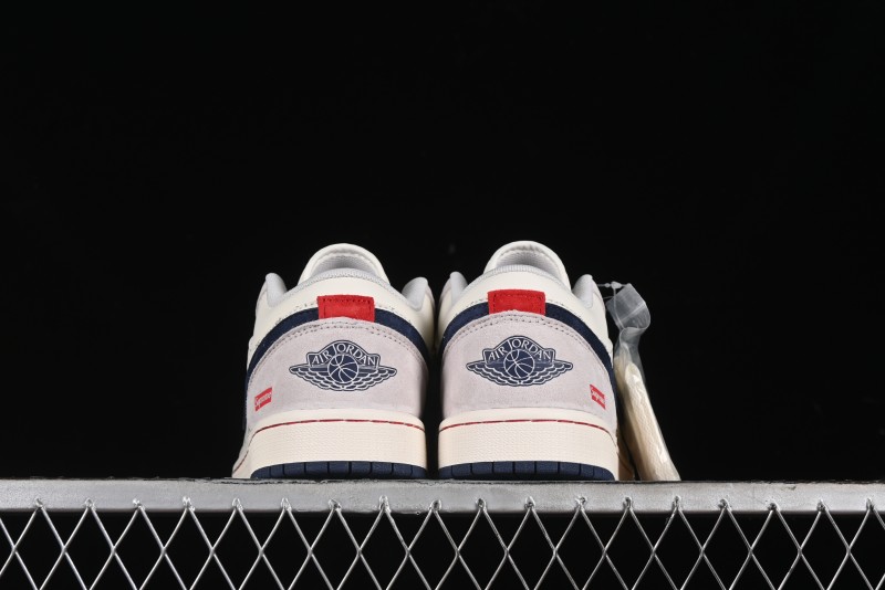 Nike Air Jordan 1 Low Supreme Collaboration - Pig Grey Print Custom Retro Basketball Shoes - LJ6688-009