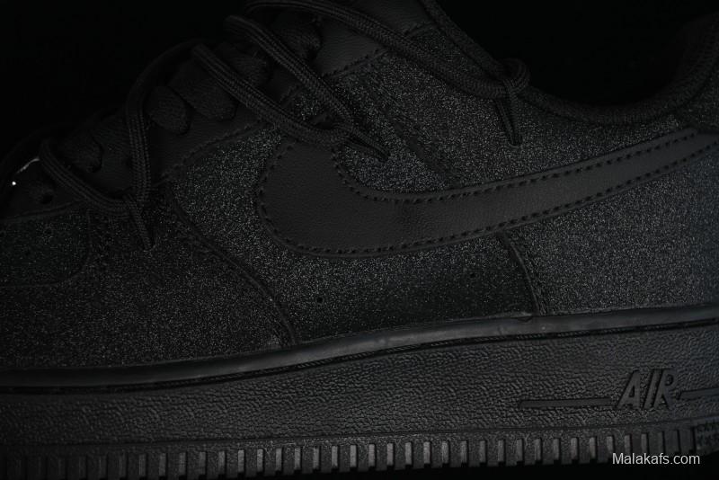 Nike Air Force 1 '07 Low Cleanfit High Street Retro Style All Black Star-Studded Diamond Accents Lace-Up Low-Top Casual Sneakers - ZH0316-030
