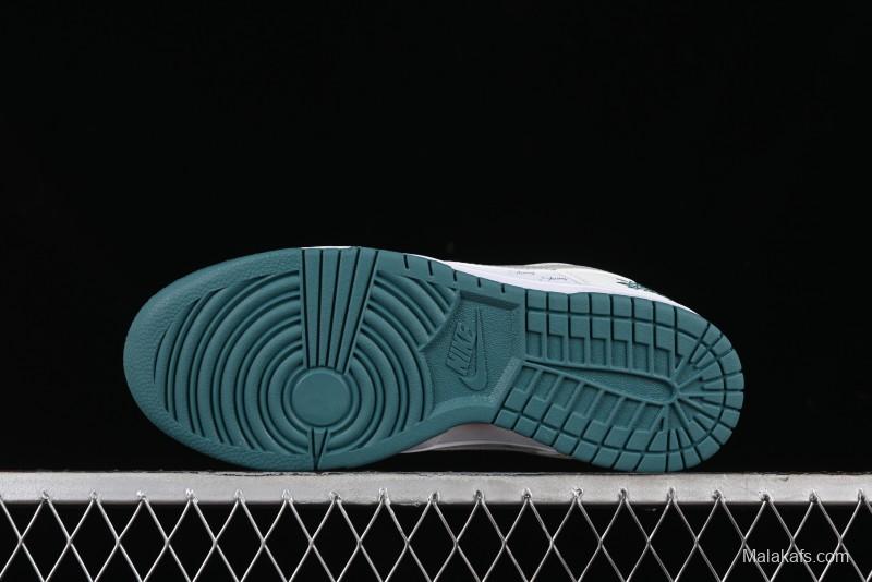 Nike SB Dunk Low Stussy Collaboration - White Grey Green Print Anniversary High-End Custom Low-Top Casual Skate Shoes - XX2025-808