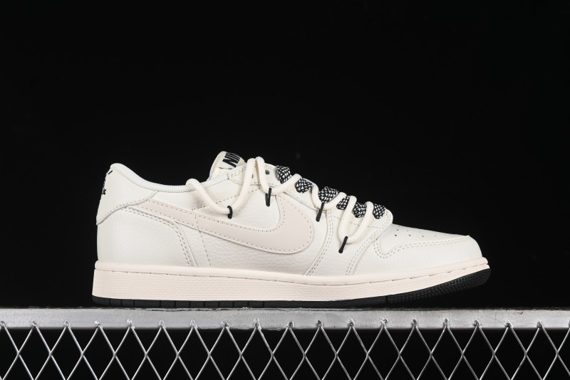 Nike Travis Scott x Fragment Design x Air Jordan 1 Low OG SP AJ1 Black Logo Drawstring Low-Top Casual Sneakers - SJ0086-135