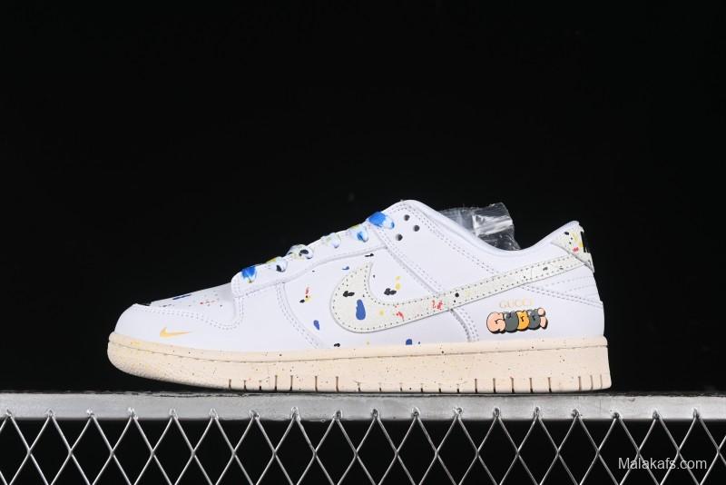 Nike SB Dunk Low Gucci Collaboration - Ink Splatter White Swoosh Anniversary Custom Low-Top Casual Sneakers - FC2025-305