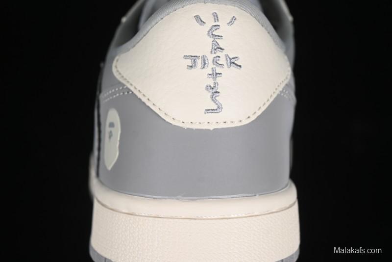 Nike Travis Scott x Fragment Design x Air Jordan 1 Low OG SP AJ1 Bape Collaboration - Moon Shadow Grey Low Top Casual Sneakers BB6511-625