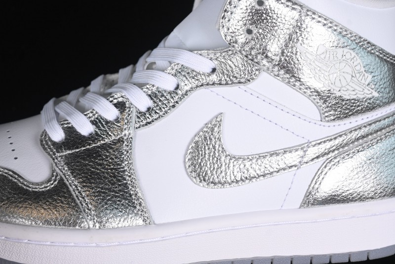 Nike Air Jordan 1 Mid Basketball Shoes Silver White - FN5031-100