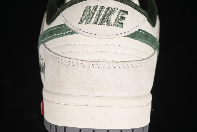 Nike SB Dunk Low Supreme x Stussy Triple Collaboration - Off White Green Swoosh Anniversary Custom Low-Top Casual Sneakers - SJ2068-303
