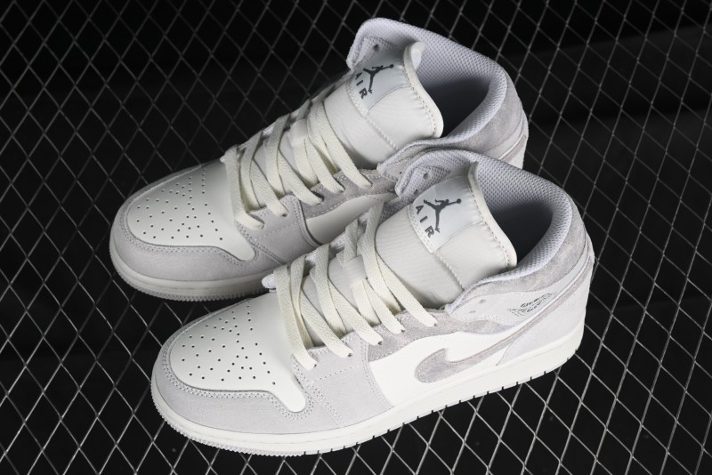 Nike Air Jordan 1 Mid AJ1 Basketball Shoes White Grey - FQ7720-002