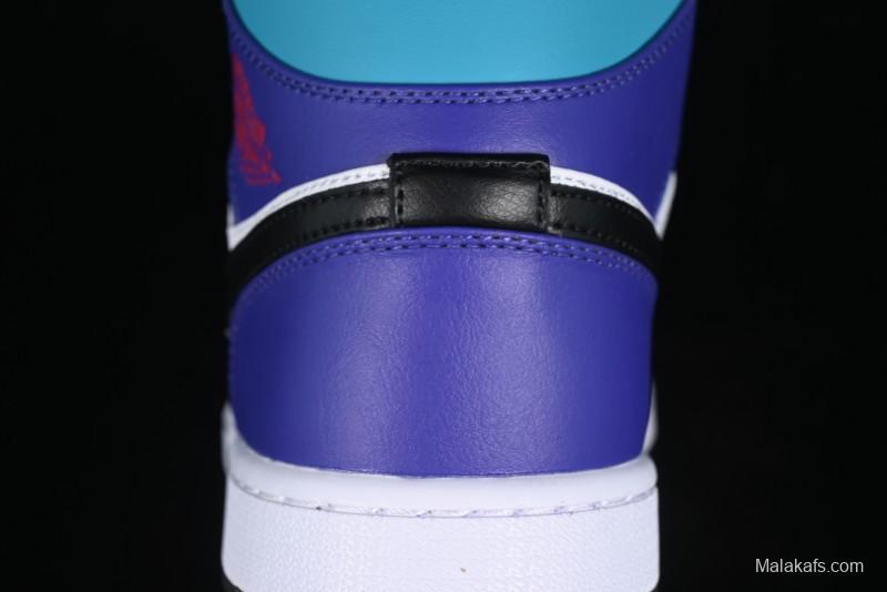 Nike Air Jordan 1 Mid AJ1 Lakers Colorway Black White Purple Mid-Top Casual Sneakers - DQ8426-154