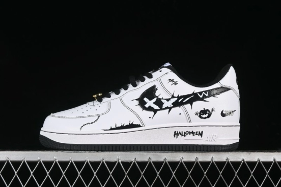 Nike Air Force 1 '07 Low Casual Sneakers with Black and White Hand-Drawn Anime Design - CT2585-100