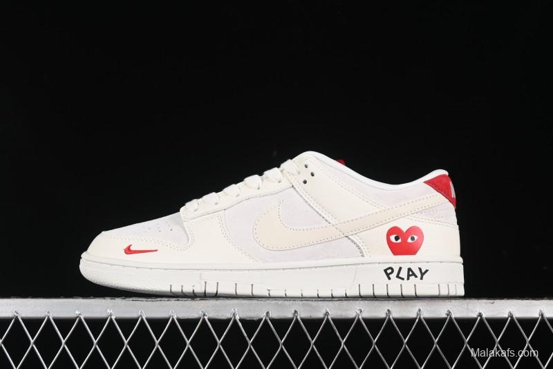 Nike SB Dunk Low Comme des Garçons Collaboration - Pigskin White Swoosh Anniversary Custom Low-Top Casual Skate Shoes - KK1333-004