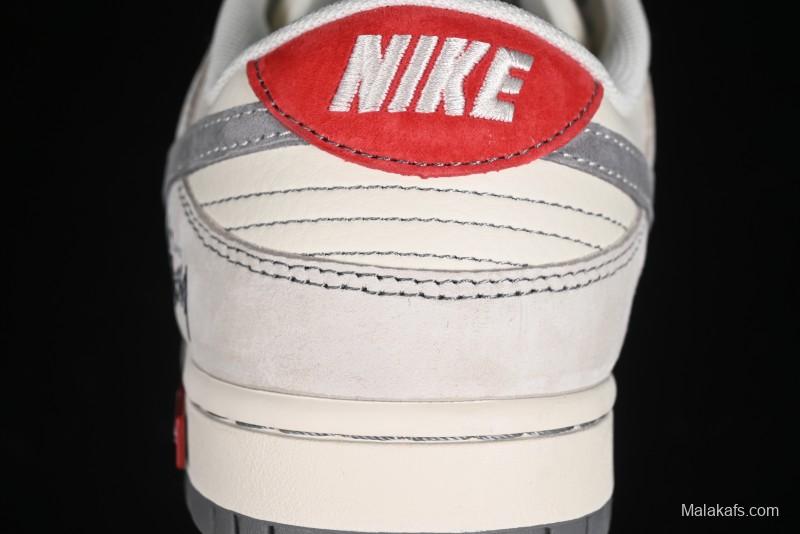 Nike SB Dunk Low Stussy Collaboration - Embroidered Grey Swoosh Anniversary Custom Low-Top Casual Sneakers - MM1089-033