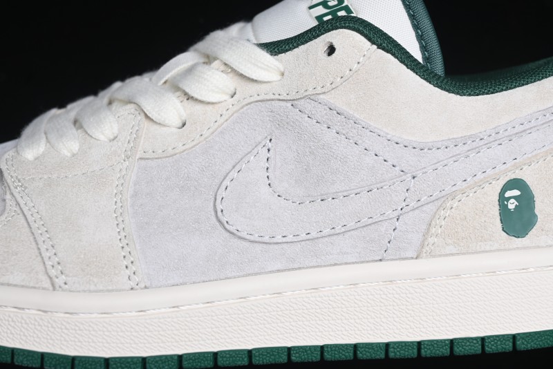 Nike Air Jordan 1 Low AJ1 Bape Collaboration - Full Pig Eight Green Grey Retro Basketball Shoes - DM9188-009