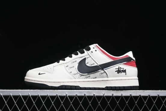 Nike SB Dunk Low Stussy Collaboration - Beige Black Swoosh Silver Edge Anniversary High-End Custom Low-Top Casual Sneakers - XX3168-306