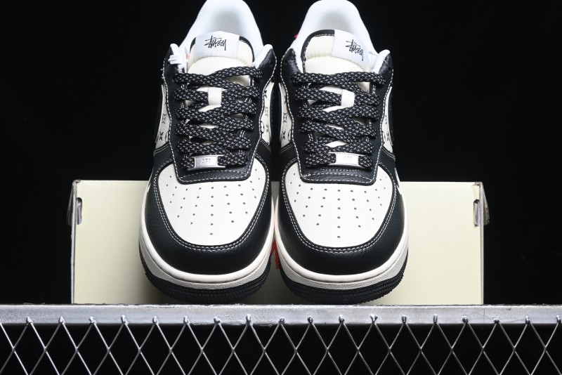 Nike Air Force 1 '07 Low Stussy Collaboration - Beige Black Pattern Red Outsole Low Top Casual Sneakers - XZ6188-339