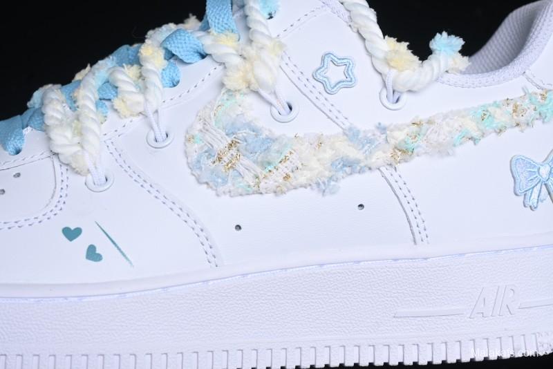 Nike Air Force 1 '07 Low Casual Sneakers with Valentines Day Theme and Blue Bow Detail - CH9999-223