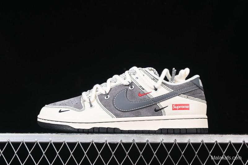 Nike SB Dunk Low Supreme Collaboration - Strap Light Gray Hook Anniversary High-End Custom Low-Top Casual Skate Shoes - YX5066-210
