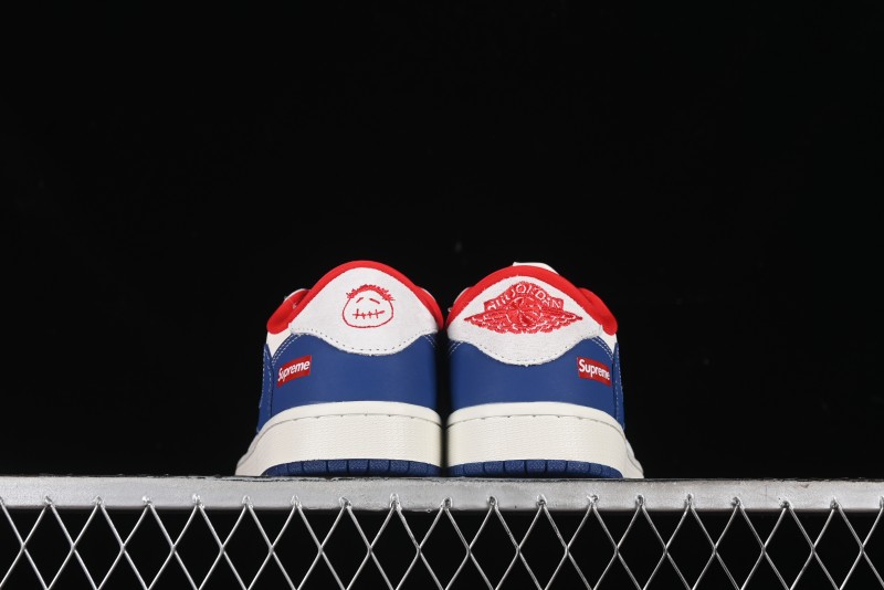 Nike Travis Scott x Fragment Design x Air Jordan 1 Low OG SP AJ1 Supreme Collaboration - Blue White Colorway Low Top Casual Sneakers CH6336-016