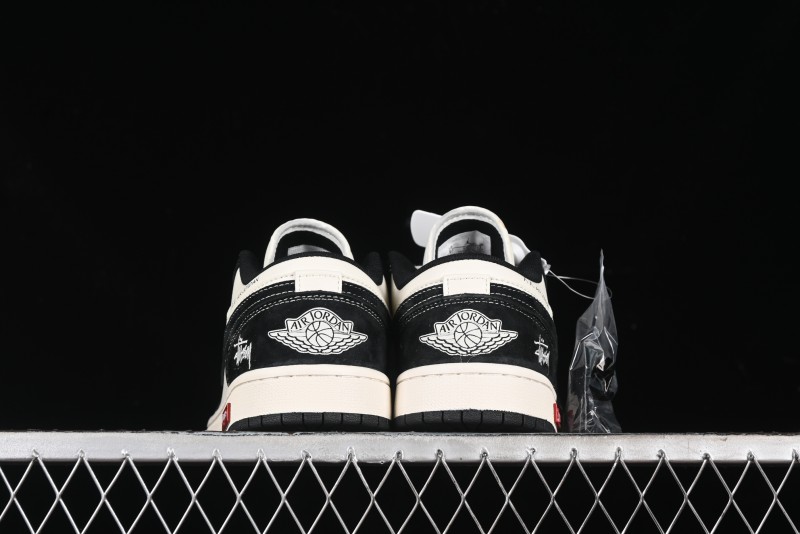 Nike Air Jordan 1 Low AJ1 Stussy Collaboration - Black White Red Label Retro Basketball Shoes - SJ9950-033