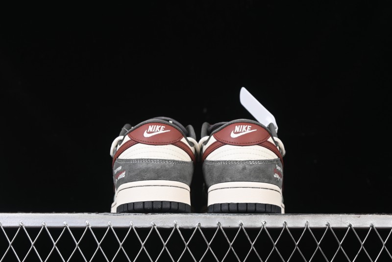 Nike SB Dunk Low Supreme Collaboration - Grey White Red Anniversary Customized Low-Top Casual Sneakers - XS1186-102