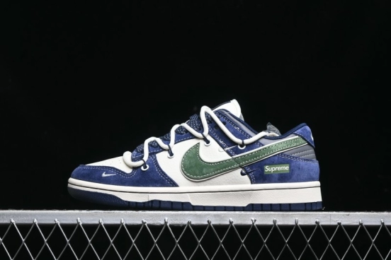 Nike SB Dunk Low Supreme Collaboration - Double Force Blue Lace-Up Anniversary High-End Custom Low-Top Casual Skate Shoes - XS1186-101