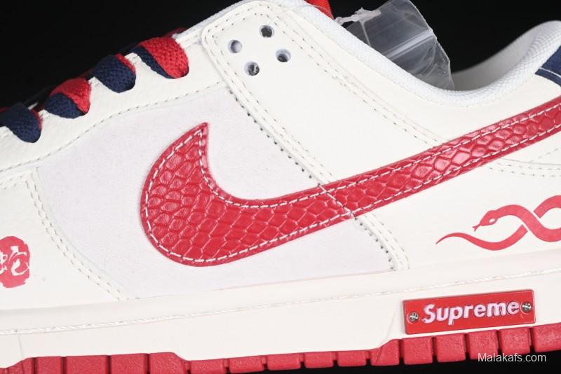 Nike SB Dunk Low Supreme Collaboration Year of the Snake Limited Edition Red Snake Print Anniversary Custom Low-Top Casual Sneakers - XS1086-015