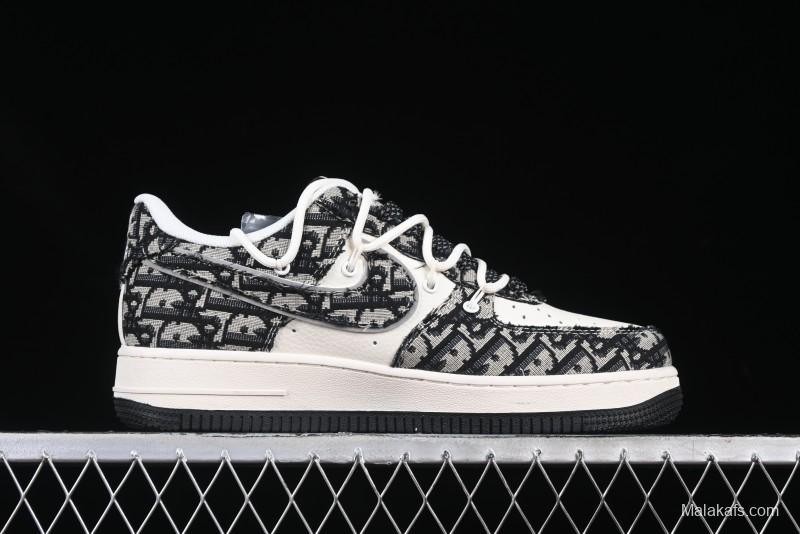 Nike Air Force 1 '07 Low Dior Collaboration Black Pattern Drawstring Casual Sneakers - SJ1198-106