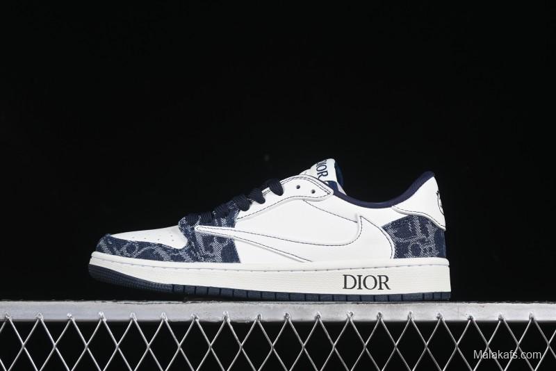 Nike Travis Scott x Fragment Design x Jordan Air Jordan 1 Low OG SP AJ1 Low Top Casual Sneakers in Dior Denim Blue - CH6336-017
