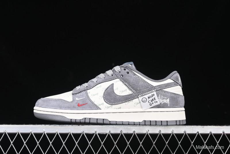 Nike SB Dunk Low Stussy Anniversary Edition Patchwork Grey Swoosh Customized Casual Skate Shoes - YX5066-221