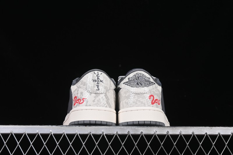 Nike Travis Scott x Fragment Design x Air Jordan 1 Low OG SP AJ1 Snake Year Limited Grey Snake Scale with Grey Swoosh Low-top Casual Sneakers - XS3086-009